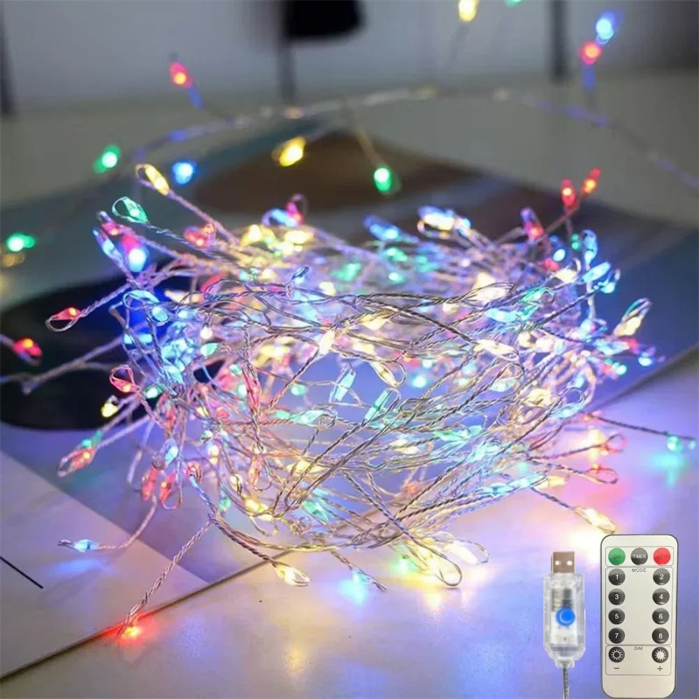 Guirlande Lumineuse LED USB Pétard avec Télécommande 8 Modes pour Fête de Mariage Jardin Chambre Noël 3/6/9/12 M